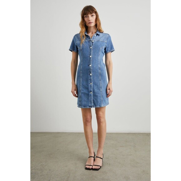 Rails Womens Button Front Short Sleeve Denim Mini Dress Size Large - Picture 2 of 11